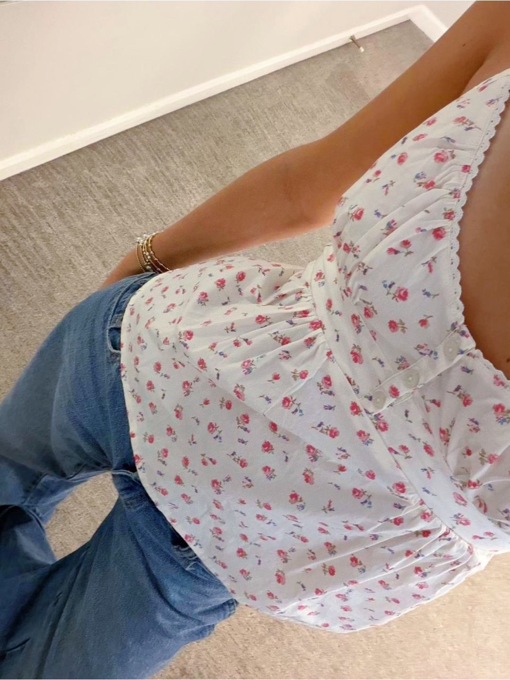 Brandy Melville White Cami with Pink Floral Print